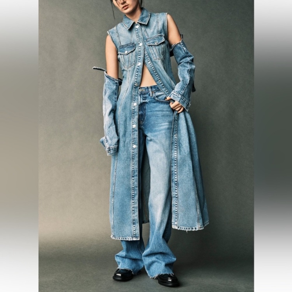 Zara Long Denim Sleeveless Dress, Darker Wash, Size Small, Excellent Condition